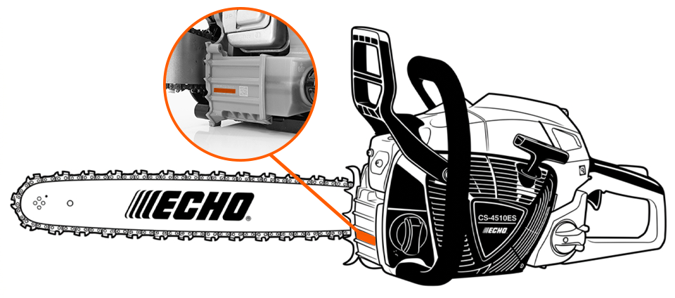 Her finder du serienummeret på ECHO Motorsave